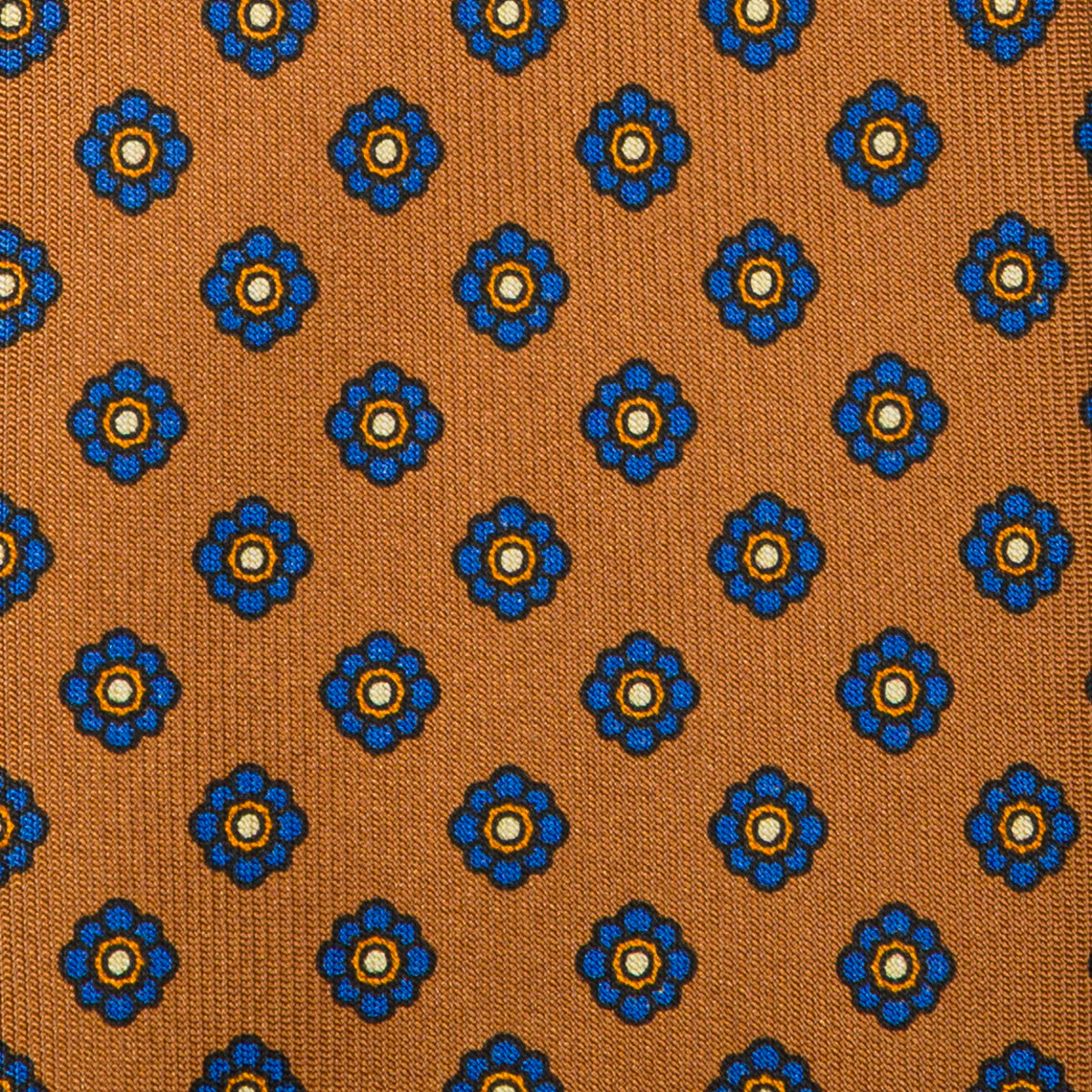 Shibumi-Flower Printed Silk Tie - Ochre - Hand-Rolled