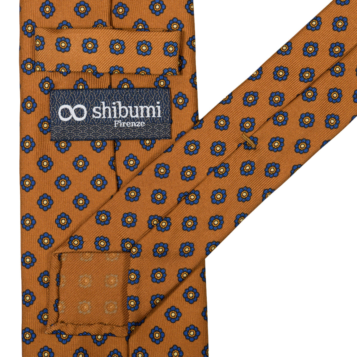 Shibumi-Flower Printed Silk Tie - Ochre - Hand-Rolled