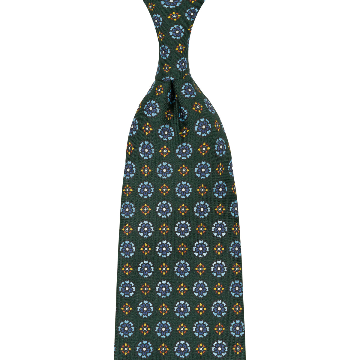 Floral Printed Silk Tie - Mader Green - Hand-Rolled