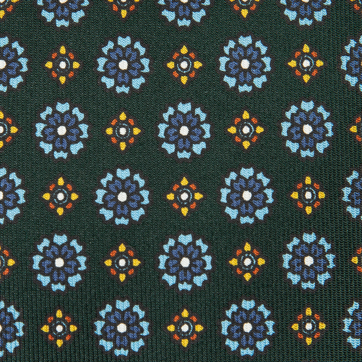 Floral Printed Silk Tie - Mader Green - Hand-Rolled