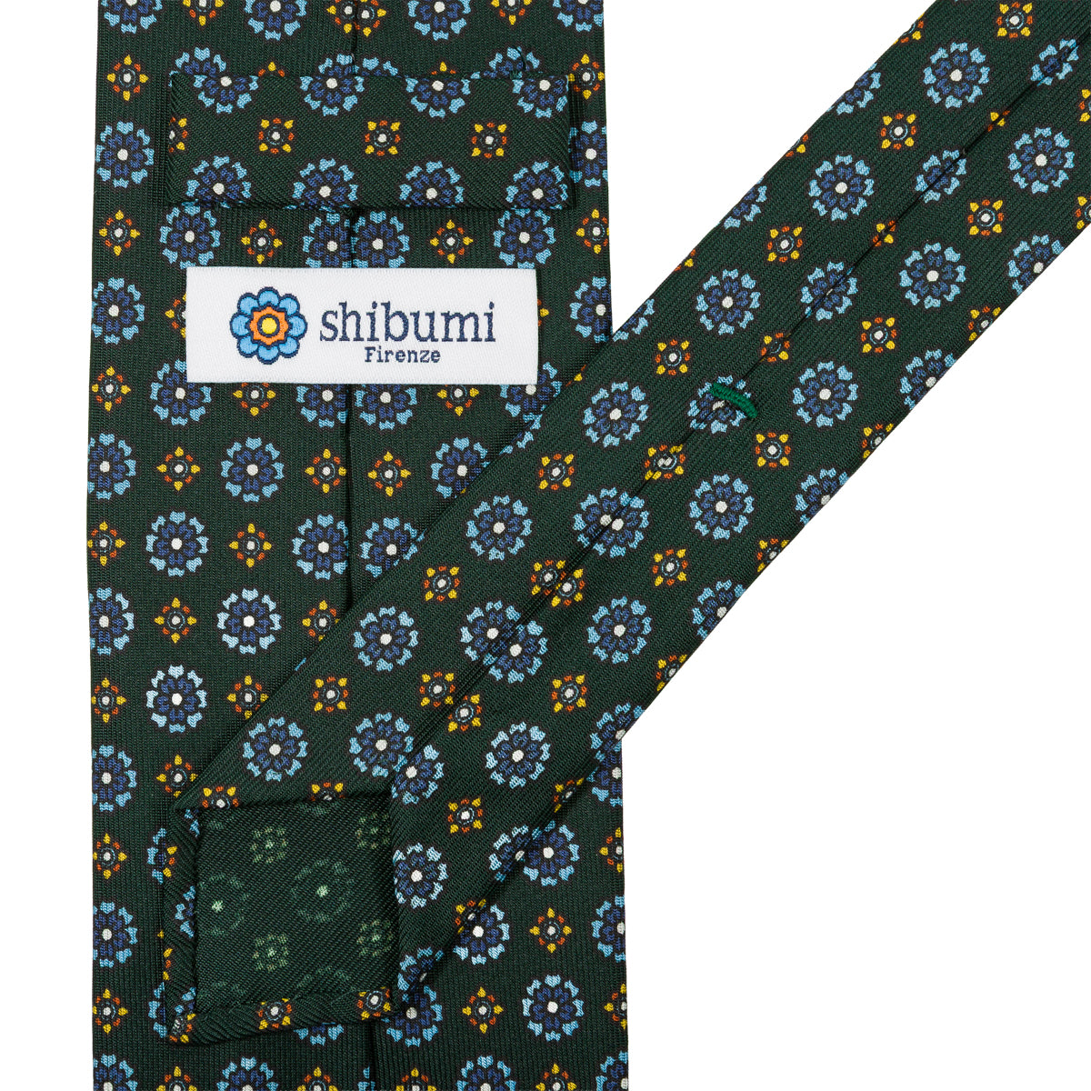 Floral Printed Silk Tie - Mader Green - Hand-Rolled