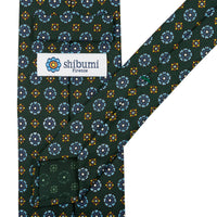 Floral Printed Silk Tie - Mader Green - Hand-Rolled