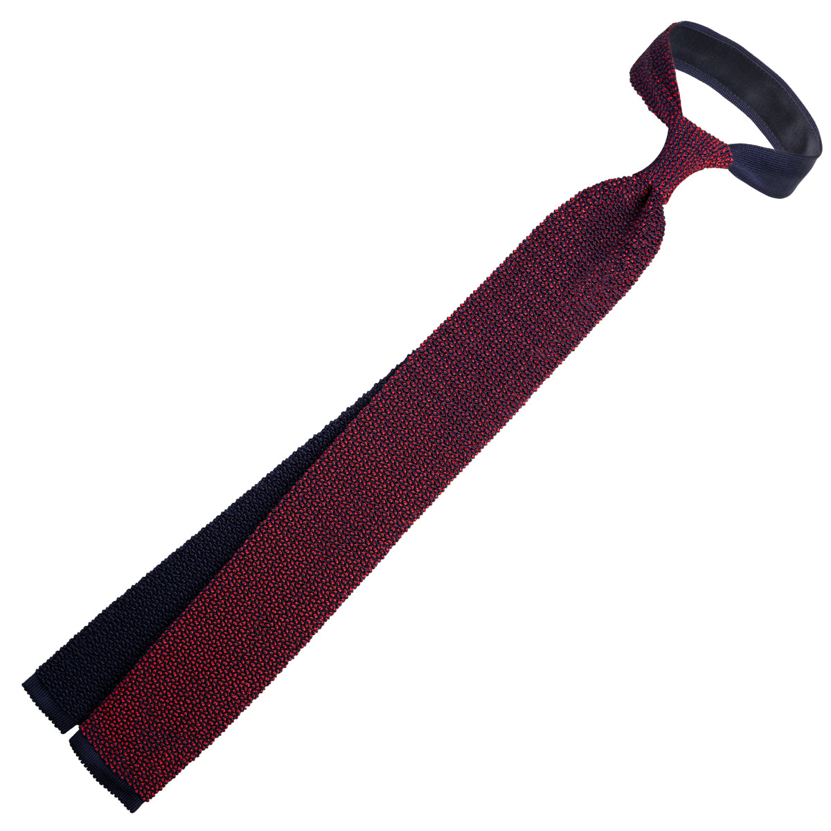 Crunchy Silk Knit Tie - Cherry / Navy Mottled