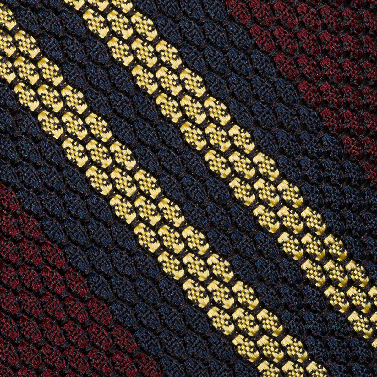 Striped Grossa Grenadine Silk Tie - Navy / Burgundy / Yellow