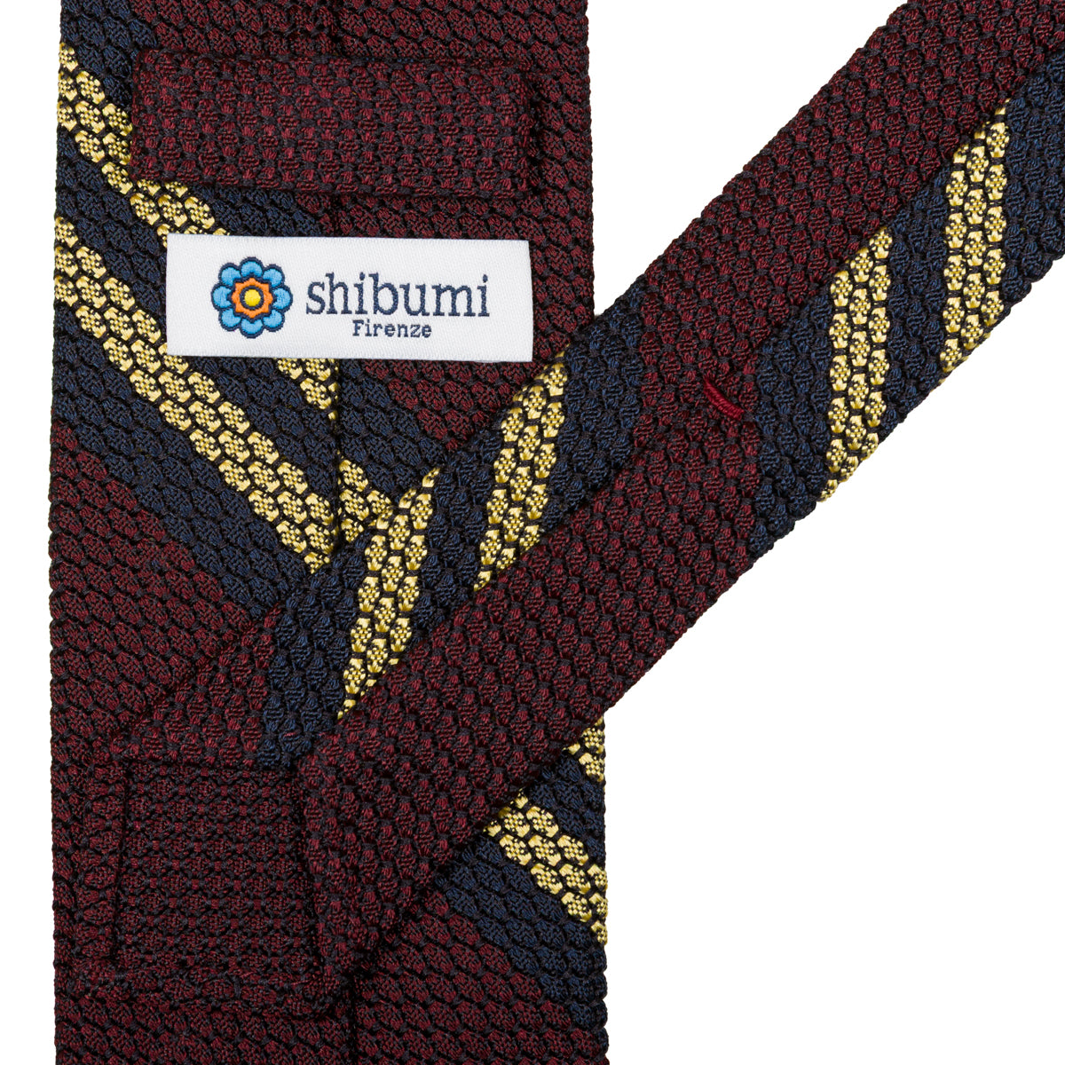 Striped Grossa Grenadine Silk Tie - Navy / Burgundy / Yellow