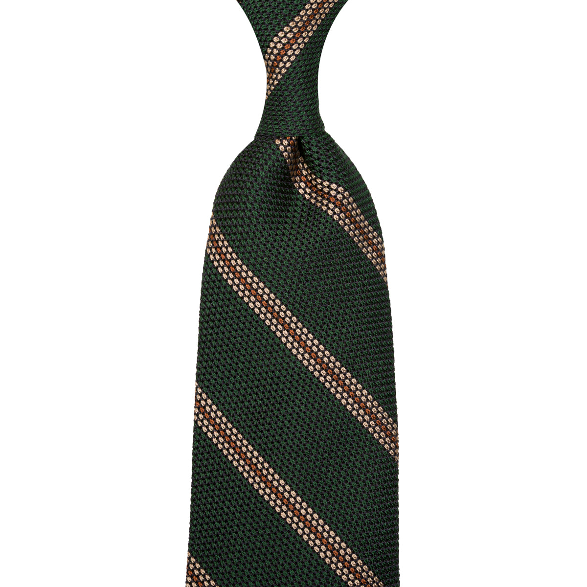 Striped Fina Grenadine Silk Tie - Forest / Beige / Rust