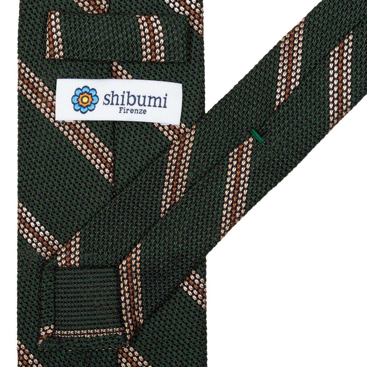 Striped Fina Grenadine Silk Tie - Forest / Beige / Rust