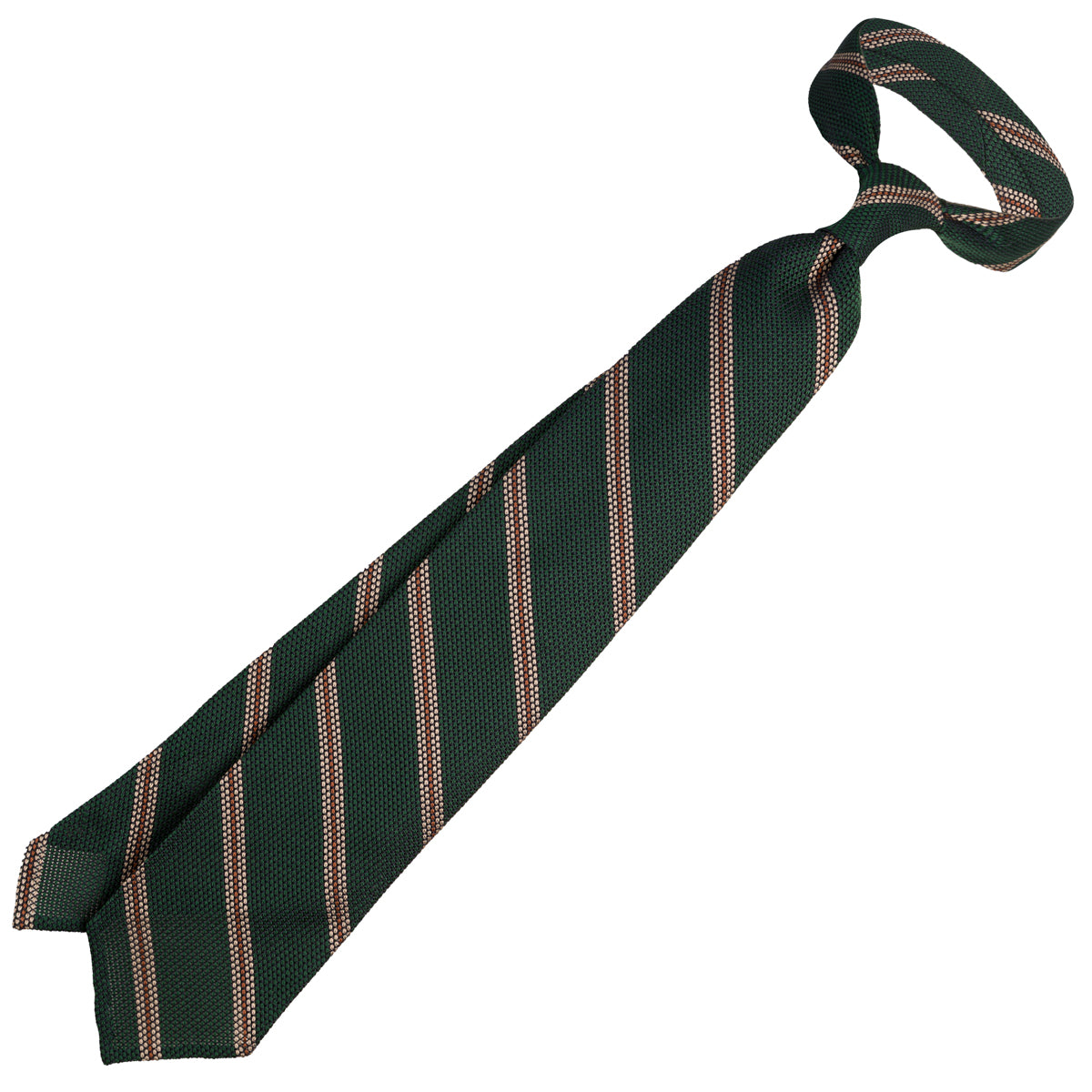 Striped Fina Grenadine Silk Tie - Forest / Beige / Rust