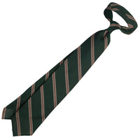 Striped Fina Grenadine Silk Tie - Forest / Beige / Rust