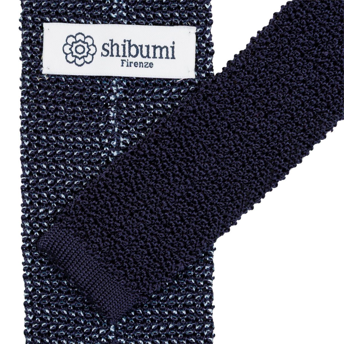 Crunchy Silk Knit Tie - Navy / Grey Mottled