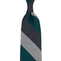Kuska Handwoven Striped Grossa Grenadine Tie - Grey / White / Forest