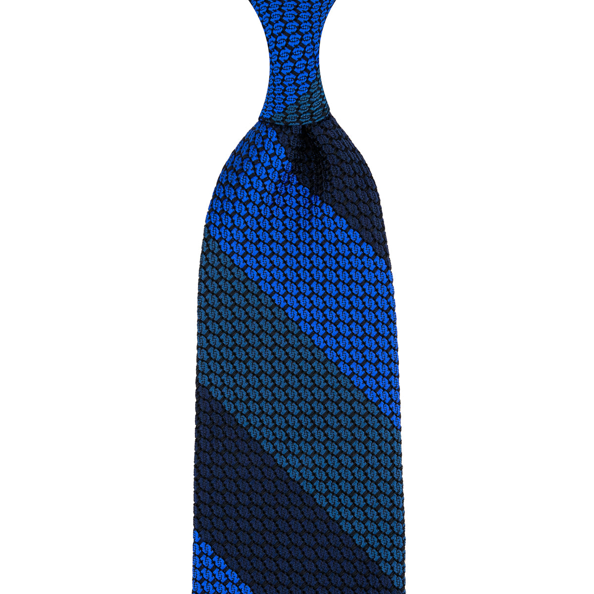 Kuska Handwoven Striped Grossa Grenadine Tie - Navy / Denim / Blue