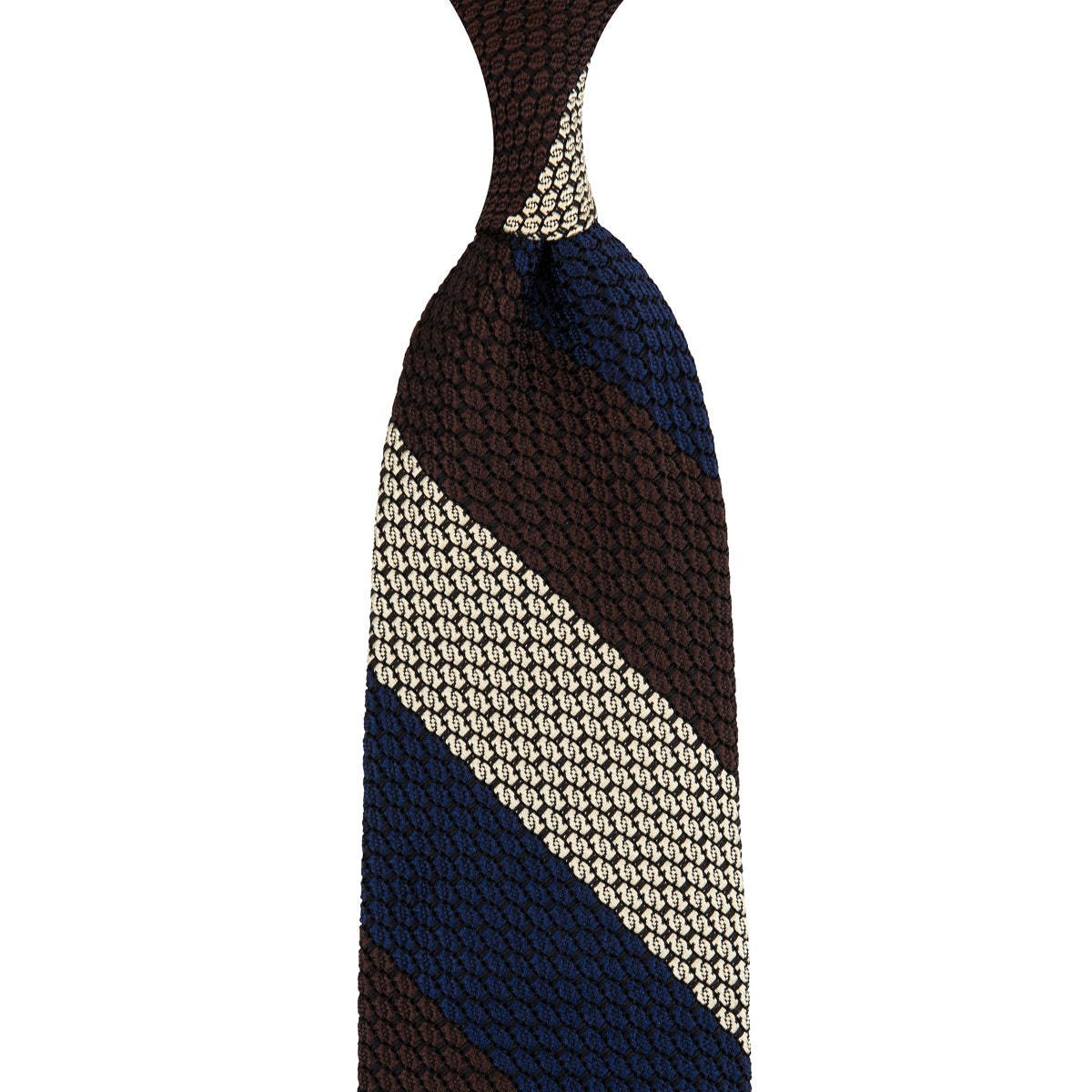 Kuska Handwoven Striped Grossa Grenadine Tie - Navy / Brown / Cream