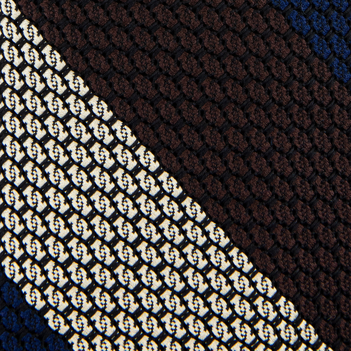 Kuska Handwoven Striped Grossa Grenadine Tie - Navy / Brown / Cream