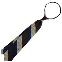 Kuska Handwoven Striped Grossa Grenadine Tie - Navy / Brown / Cream