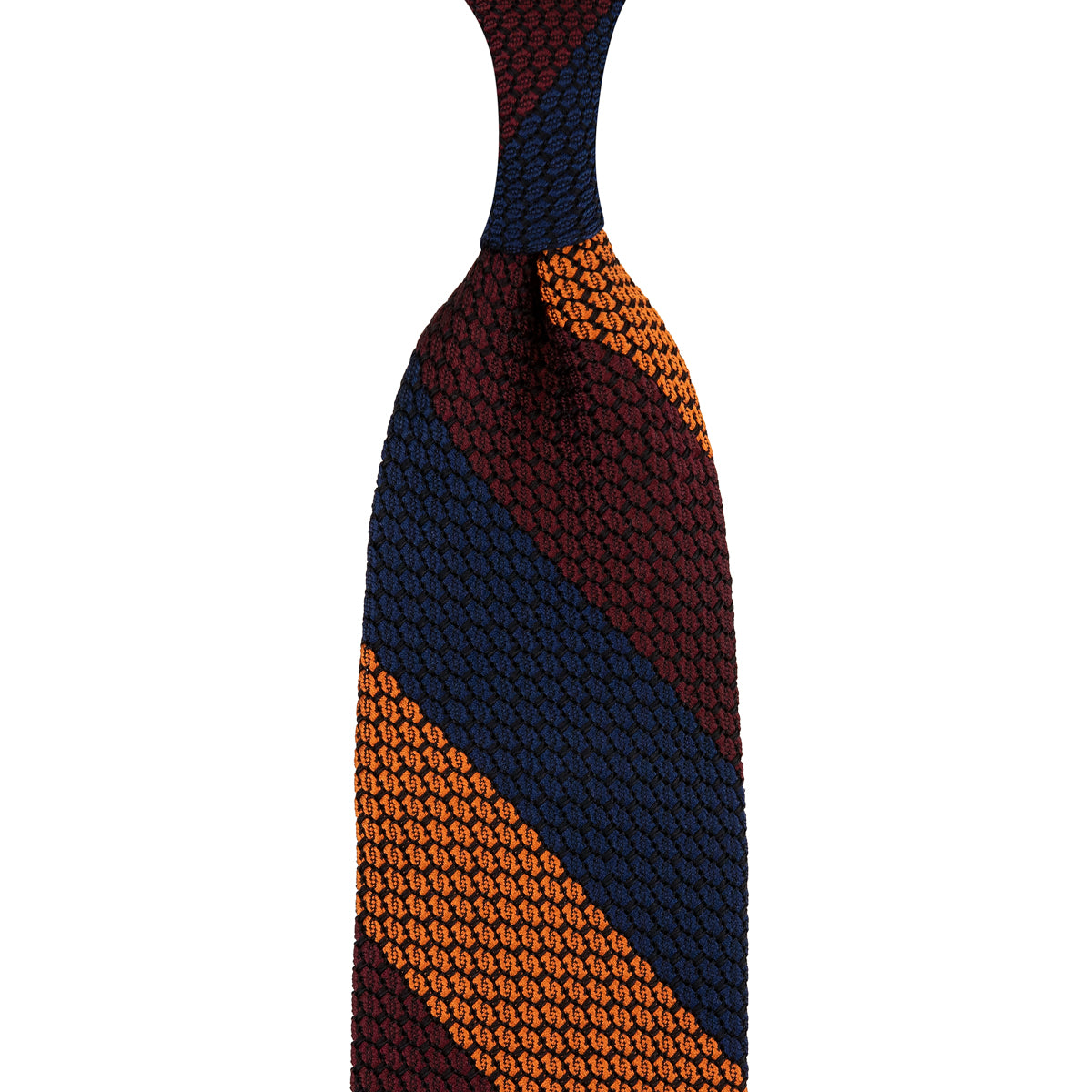 Kuska Handwoven Striped Grossa Grenadine Tie - Navy / Burgundy / Orange