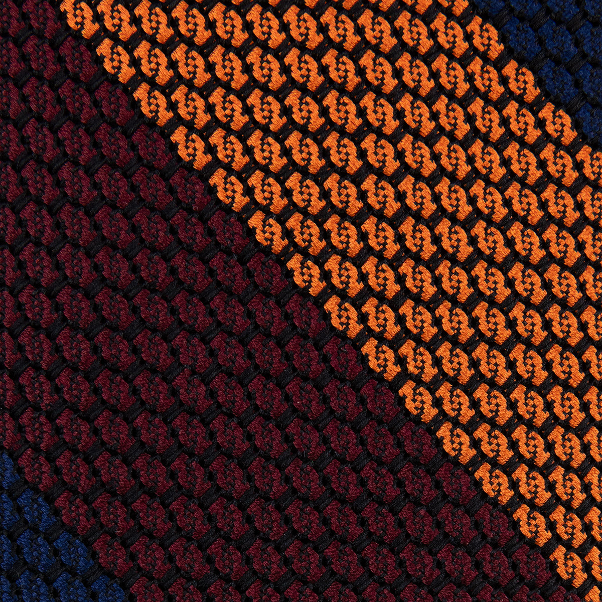 Kuska Handwoven Striped Grossa Grenadine Tie - Navy / Burgundy / Orange