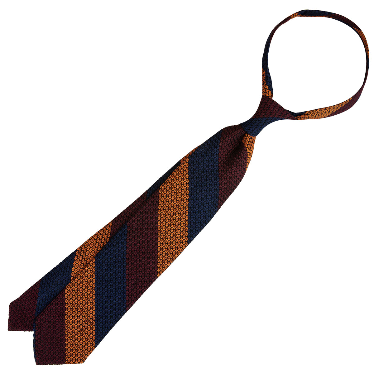 Kuska Handwoven Striped Grossa Grenadine Tie - Navy / Burgundy / Orange