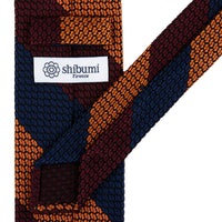 Kuska Handwoven Striped Grossa Grenadine Tie - Navy / Burgundy / Orange