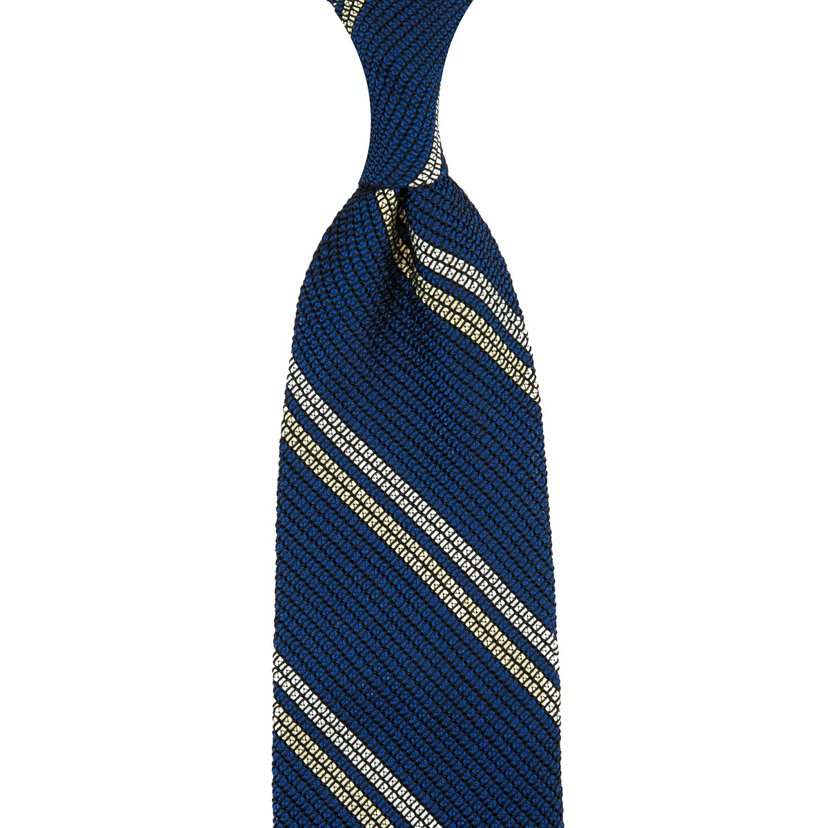 Kuska Handwoven Striped Fina Grenadine Silk Tie - Light Navy