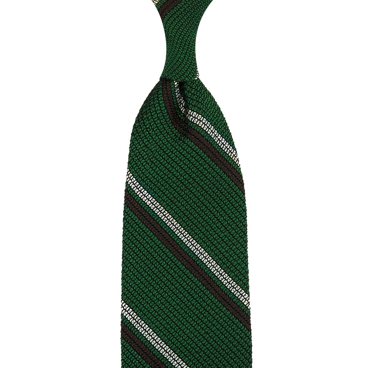 Kuska Handwoven Striped Fina Grenadine Silk Tie - Forest
