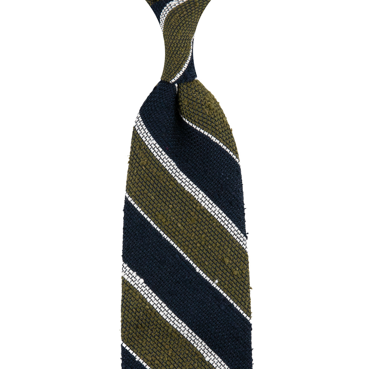 Shantung Grenadine Silk Tie - Olive / Navy / White