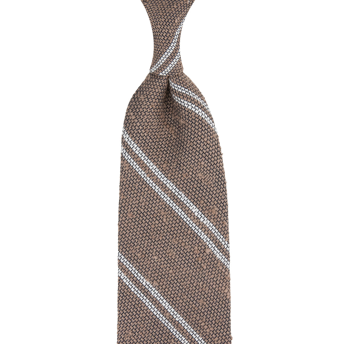 Double Bar Shantung Grenadine Tie - Beige - Hand-Rolled