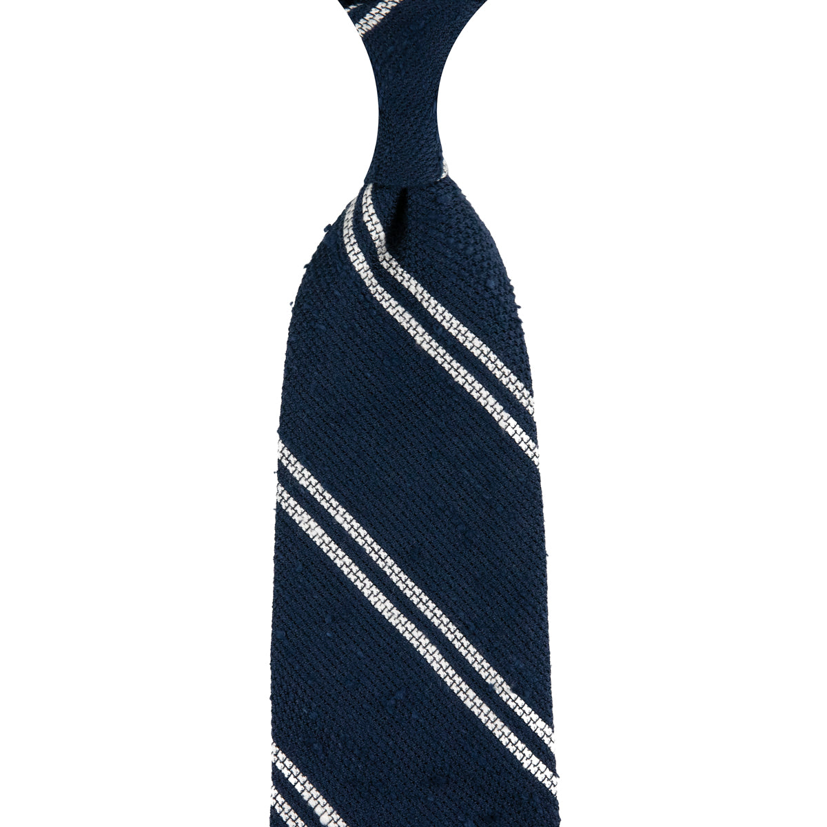 Double Bar Shantung Grenadine Tie - Navy - Hand-Rolled