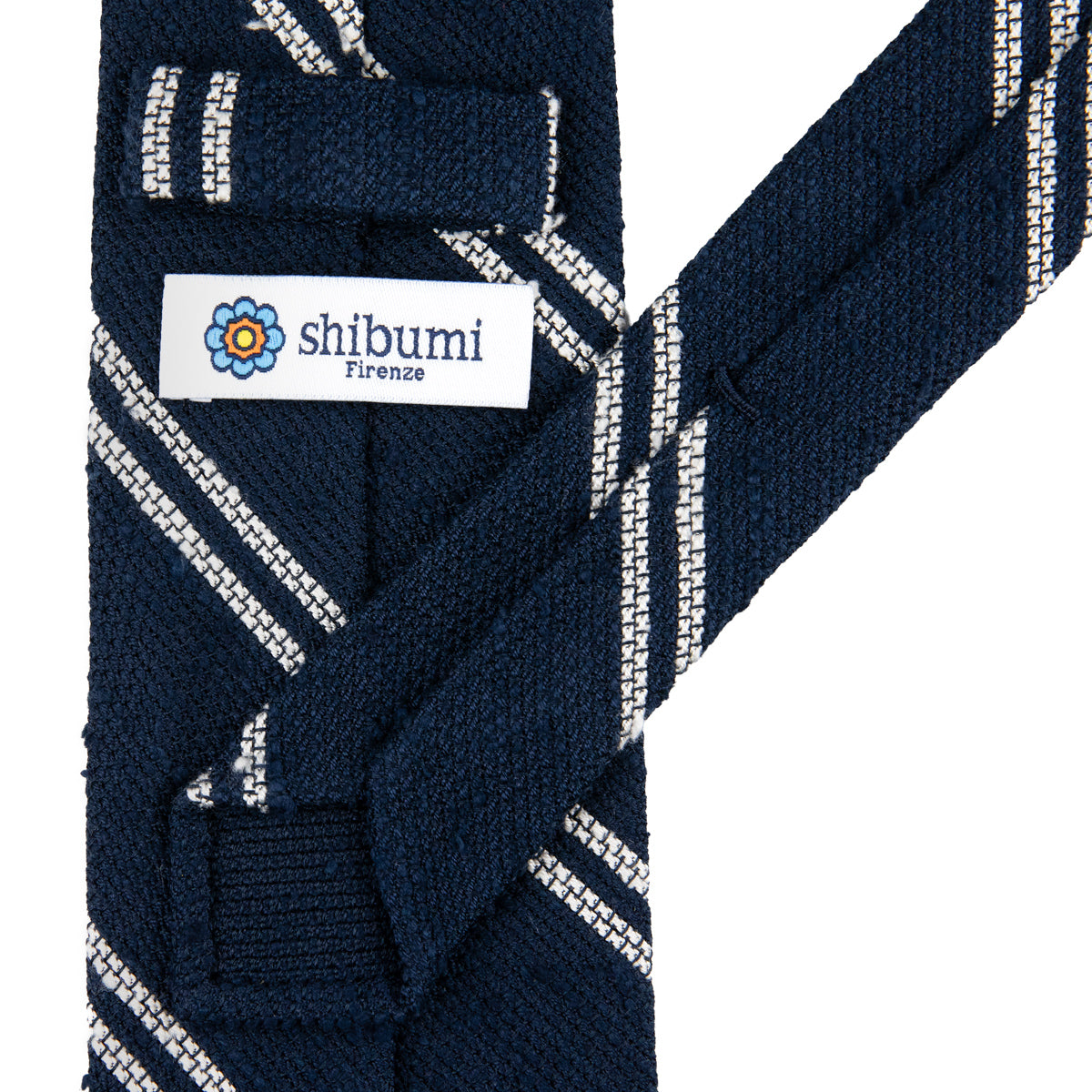 Double Bar Shantung Grenadine Tie - Navy - Hand-Rolled