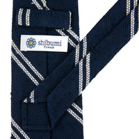 Double Bar Shantung Grenadine Tie - Navy - Hand-Rolled