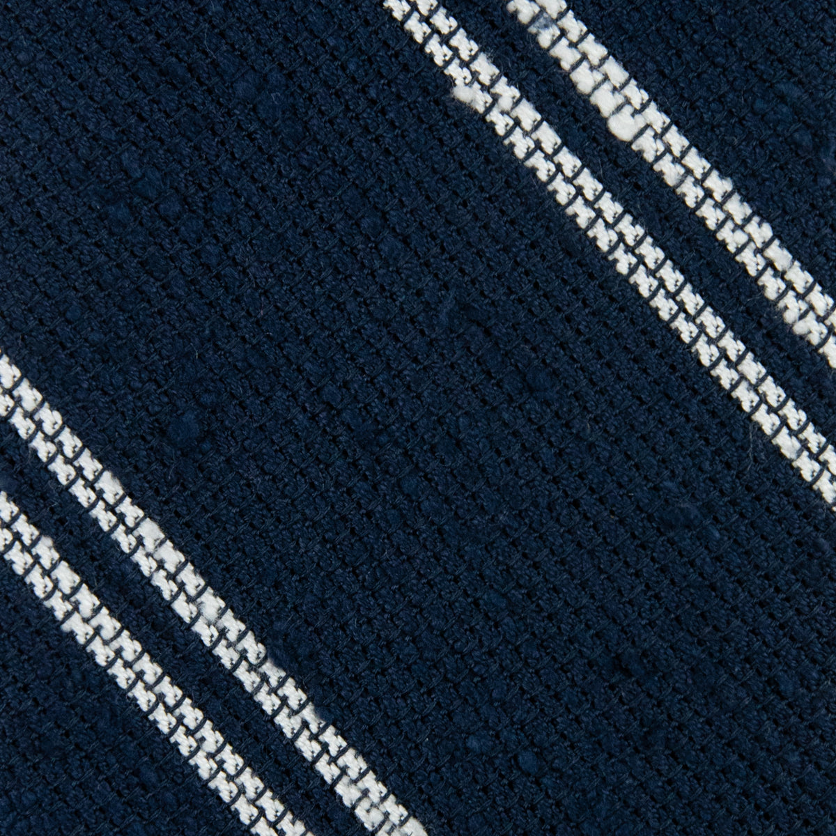 Double Bar Shantung Grenadine Tie - Navy - Hand-Rolled