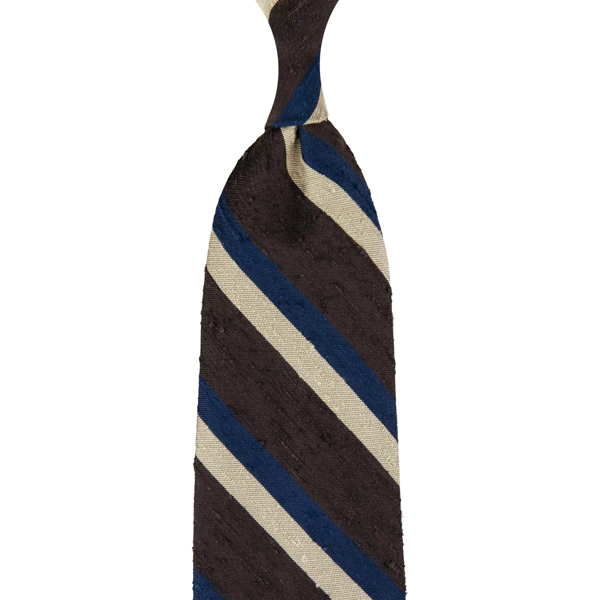 Striped Shantung Silk Tie - Chocolate / Navy / Cream