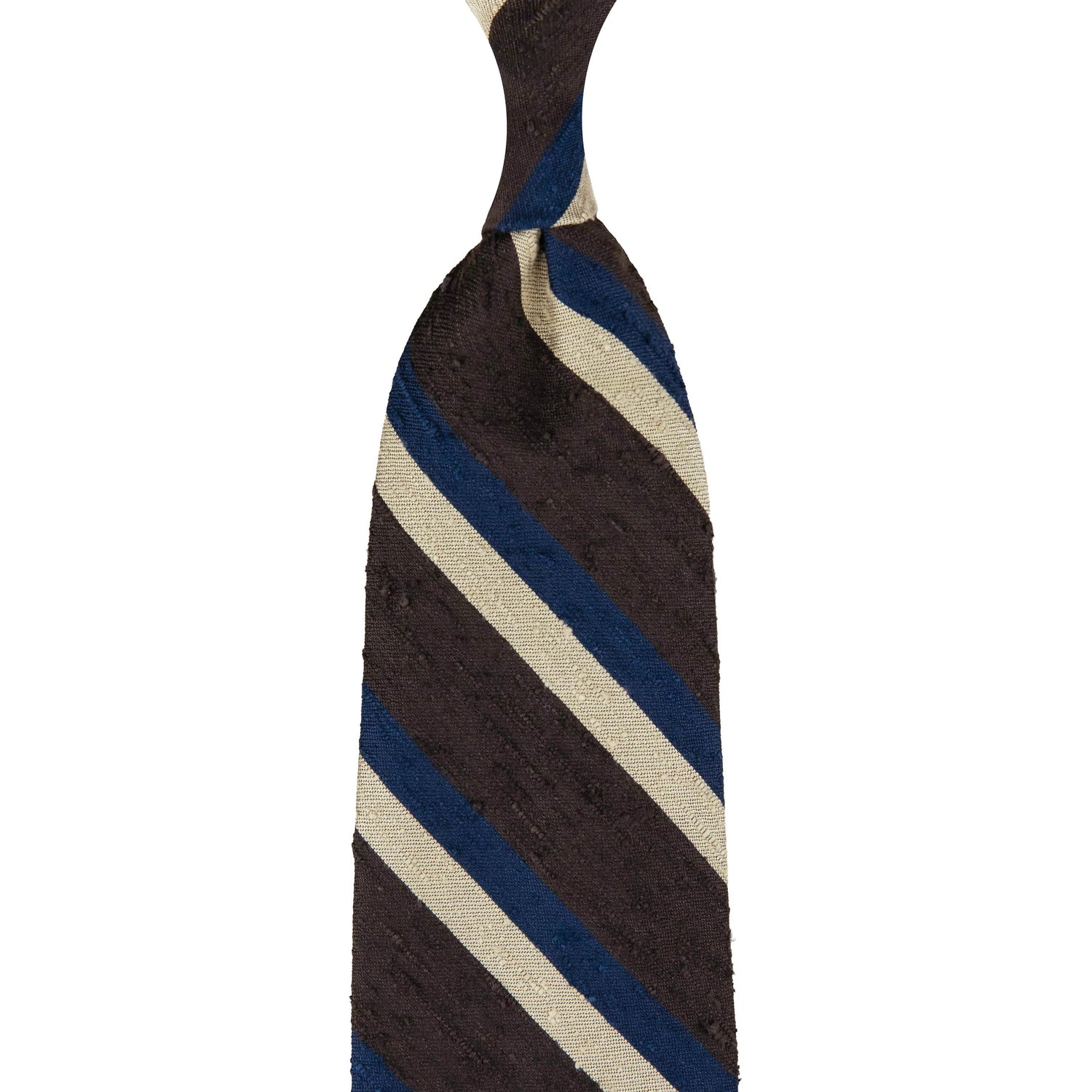 Striped Shantung Silk Tie - Chocolate / Navy / Cream