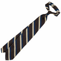 Striped Shantung Silk Tie - Chocolate / Navy / Cream