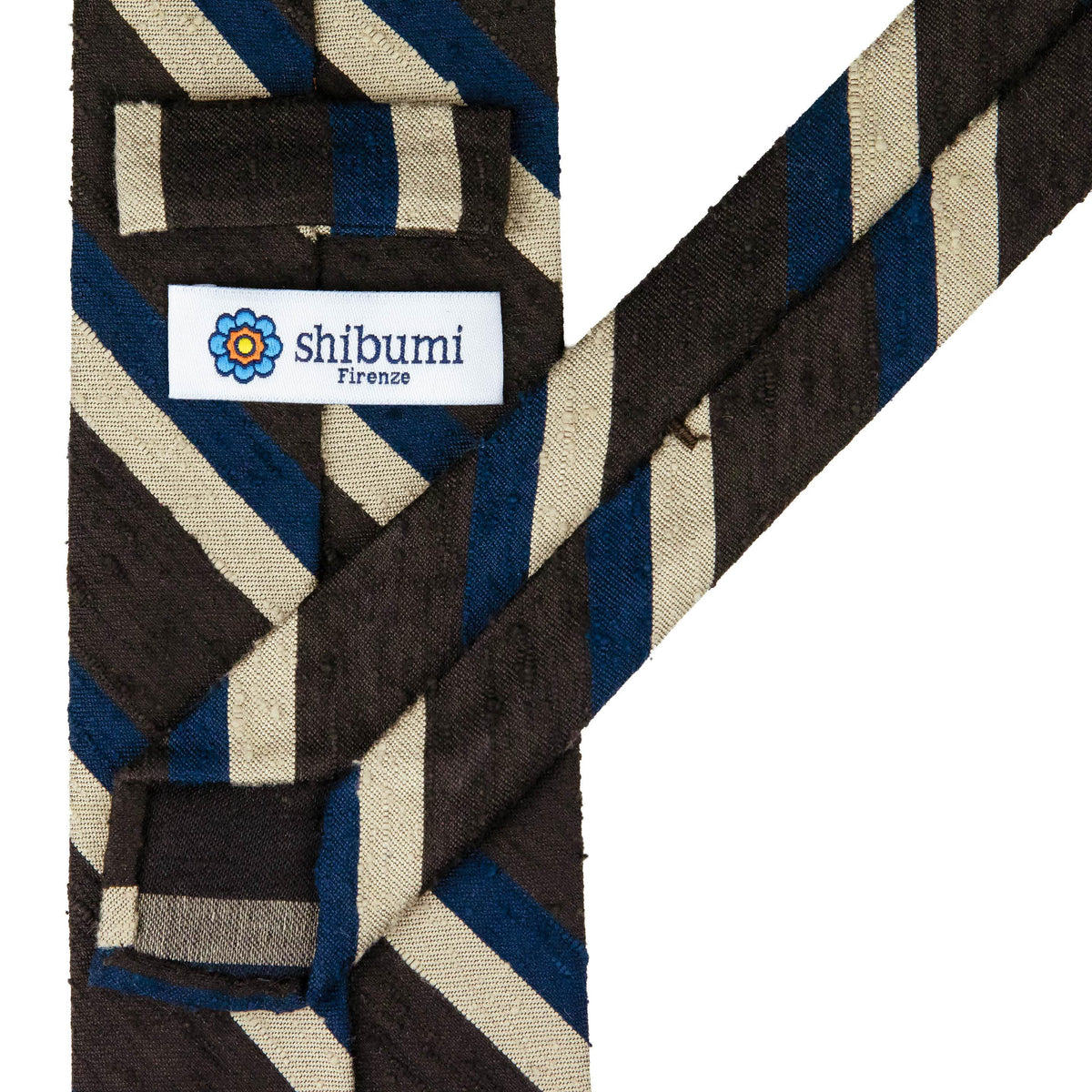 Striped Shantung Silk Tie - Chocolate / Navy / Cream