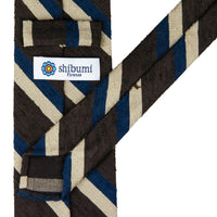 Striped Shantung Silk Tie - Chocolate / Navy / Cream