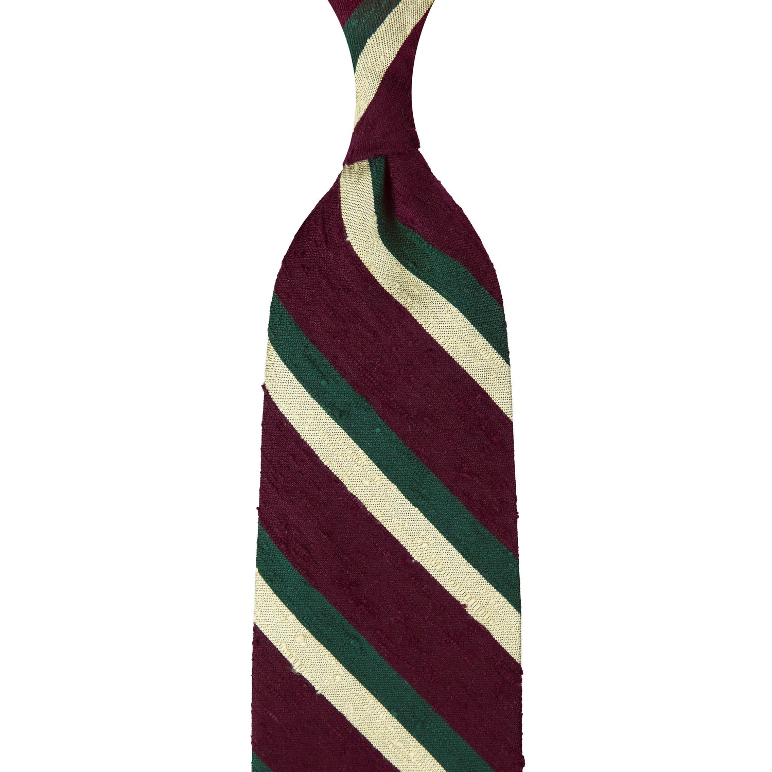 Striped Shantung Silk Tie - Beet / Forest / Pale Yellow
