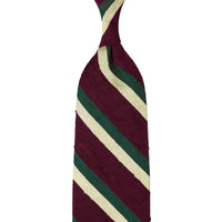 Striped Shantung Silk Tie - Beet / Forest / Pale Yellow