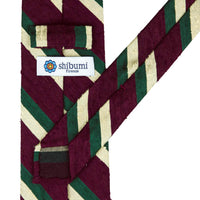 Striped Shantung Silk Tie - Beet / Forest / Pale Yellow