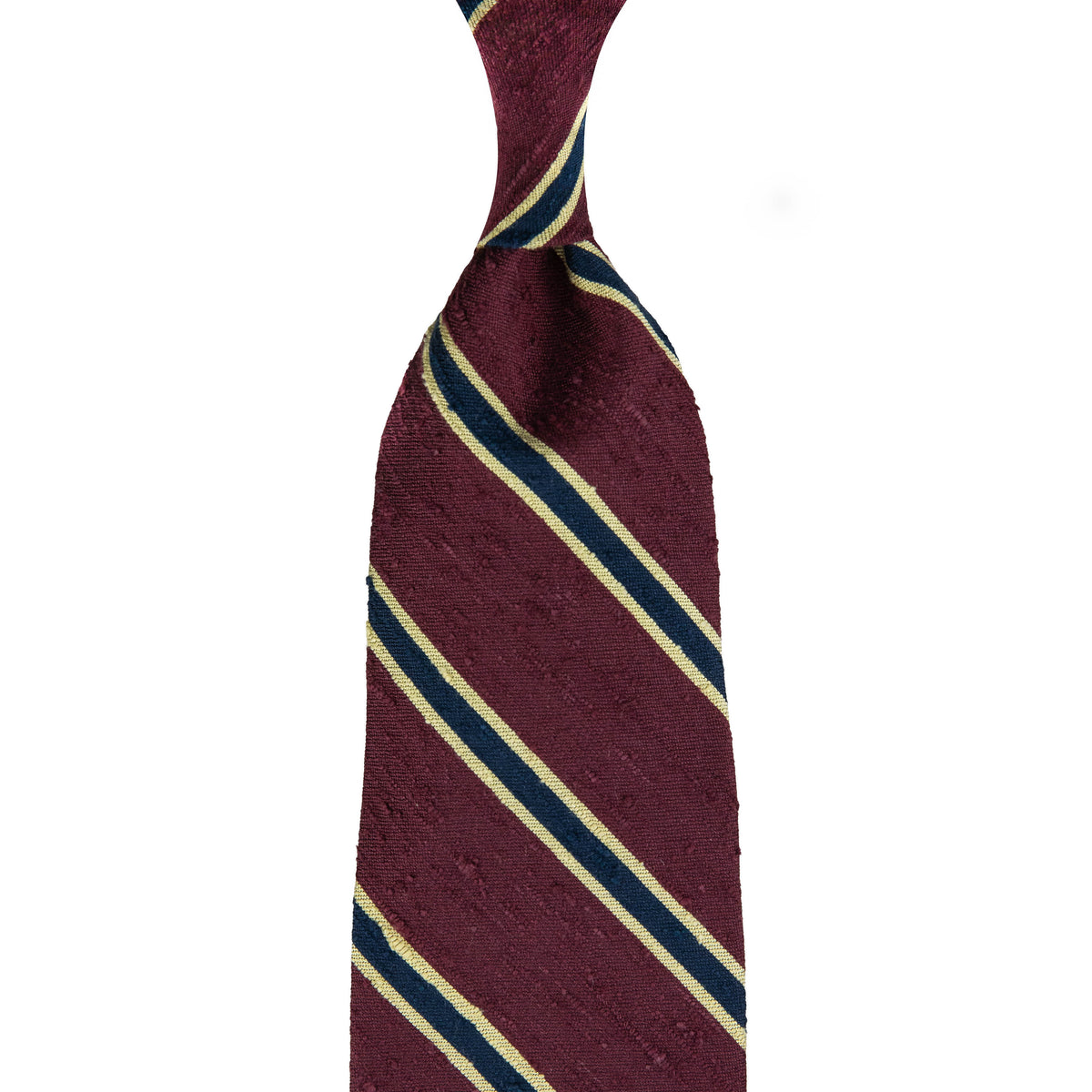 Striped Shantung Silk Tie - Burgundy - Hand-Rolled