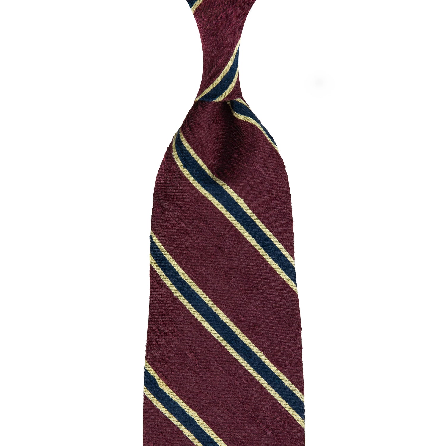 Striped Shantung Silk Tie - Burgundy - Hand-Rolled