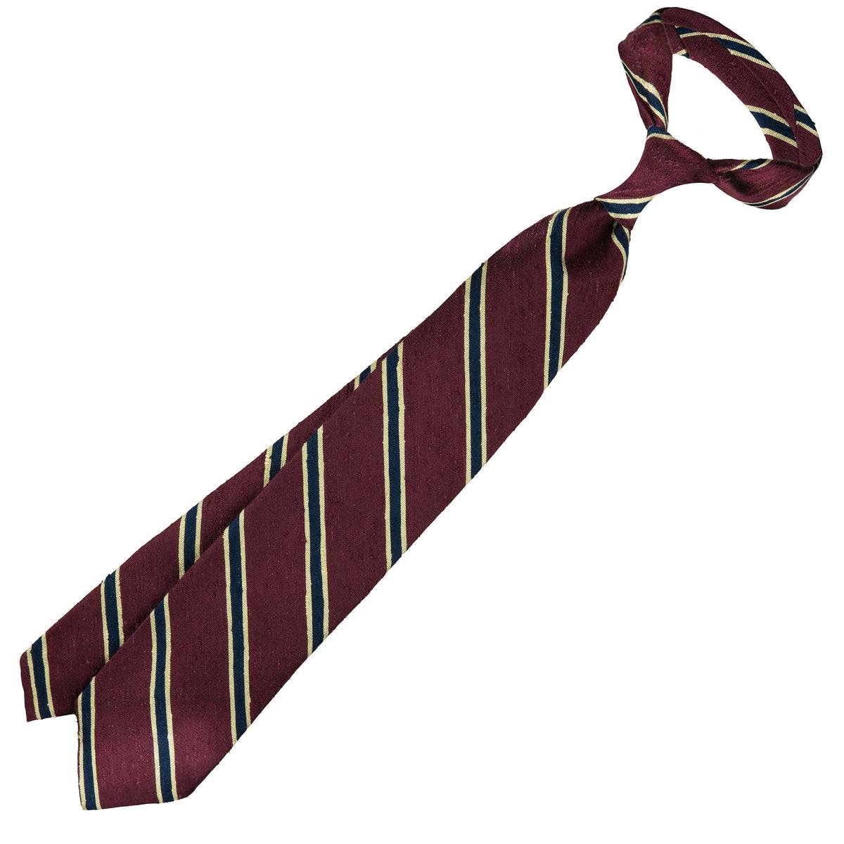 Striped Shantung Silk Tie - Burgundy - Hand-Rolled