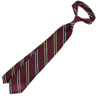 Striped Shantung Silk Tie - Burgundy - Hand-Rolled