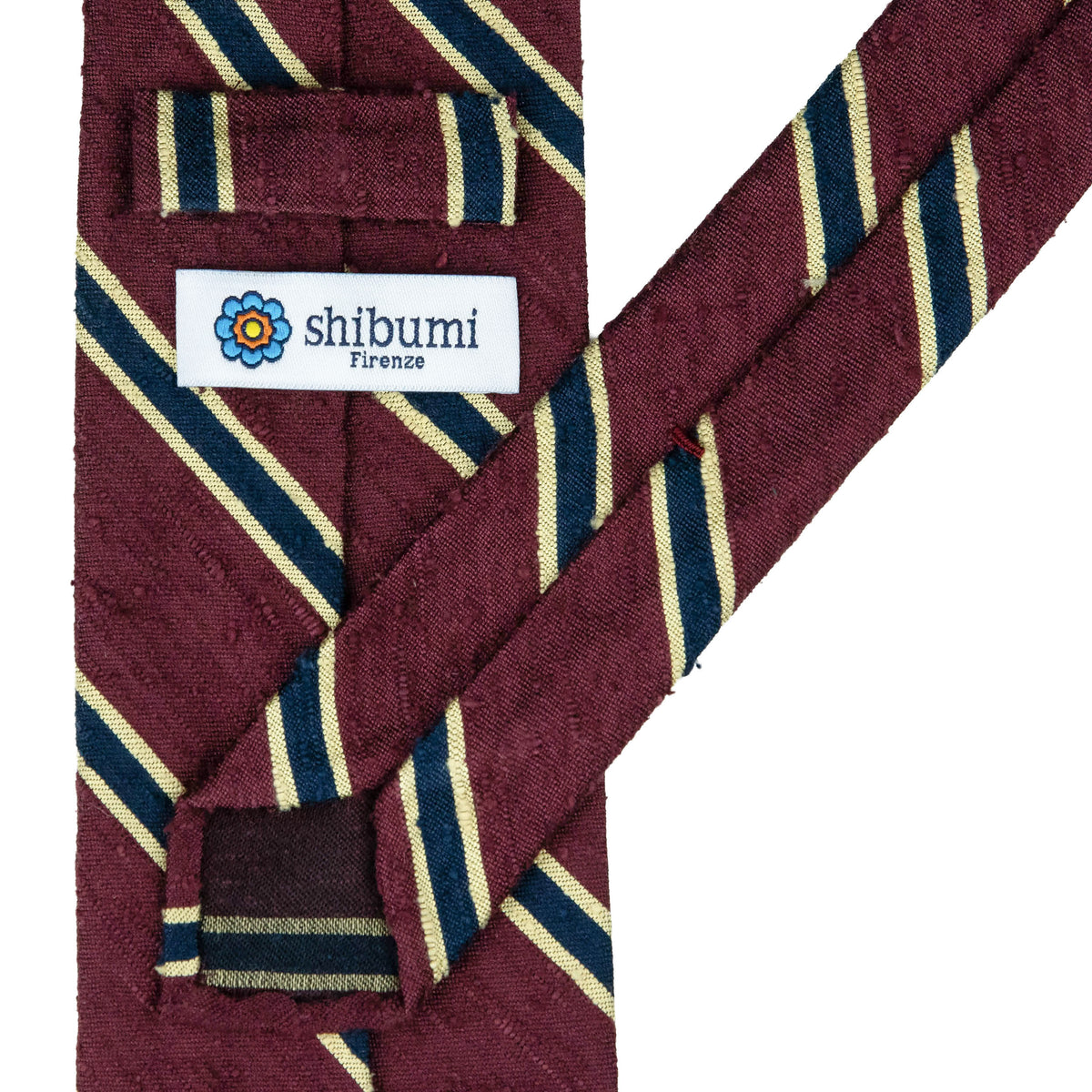 Striped Shantung Silk Tie - Burgundy - Hand-Rolled