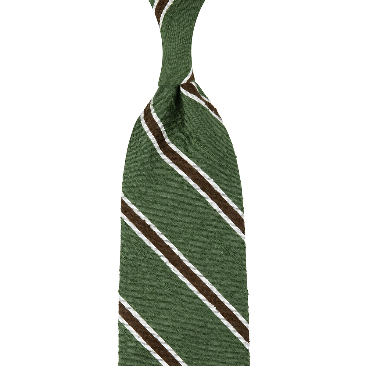 Striped Shantung Silk Tie - Olive - Hand-Rolled