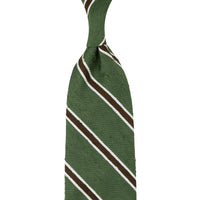 Striped Shantung Silk Tie - Olive - Hand-Rolled