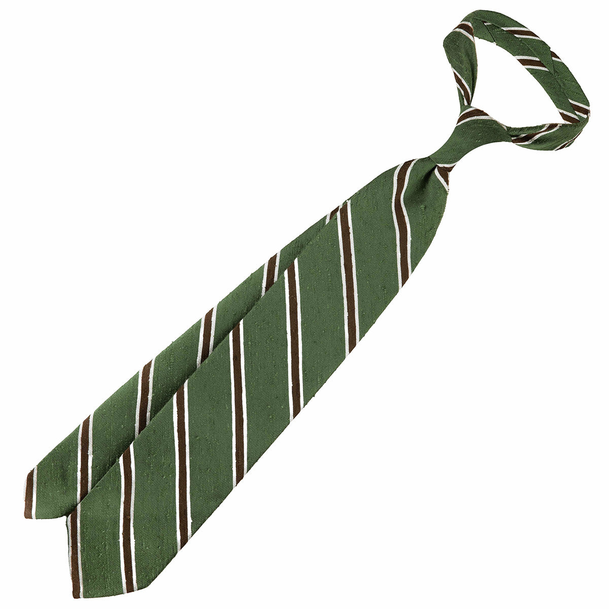 Striped Shantung Silk Tie - Olive - Hand-Rolled