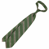 Striped Shantung Silk Tie - Olive - Hand-Rolled