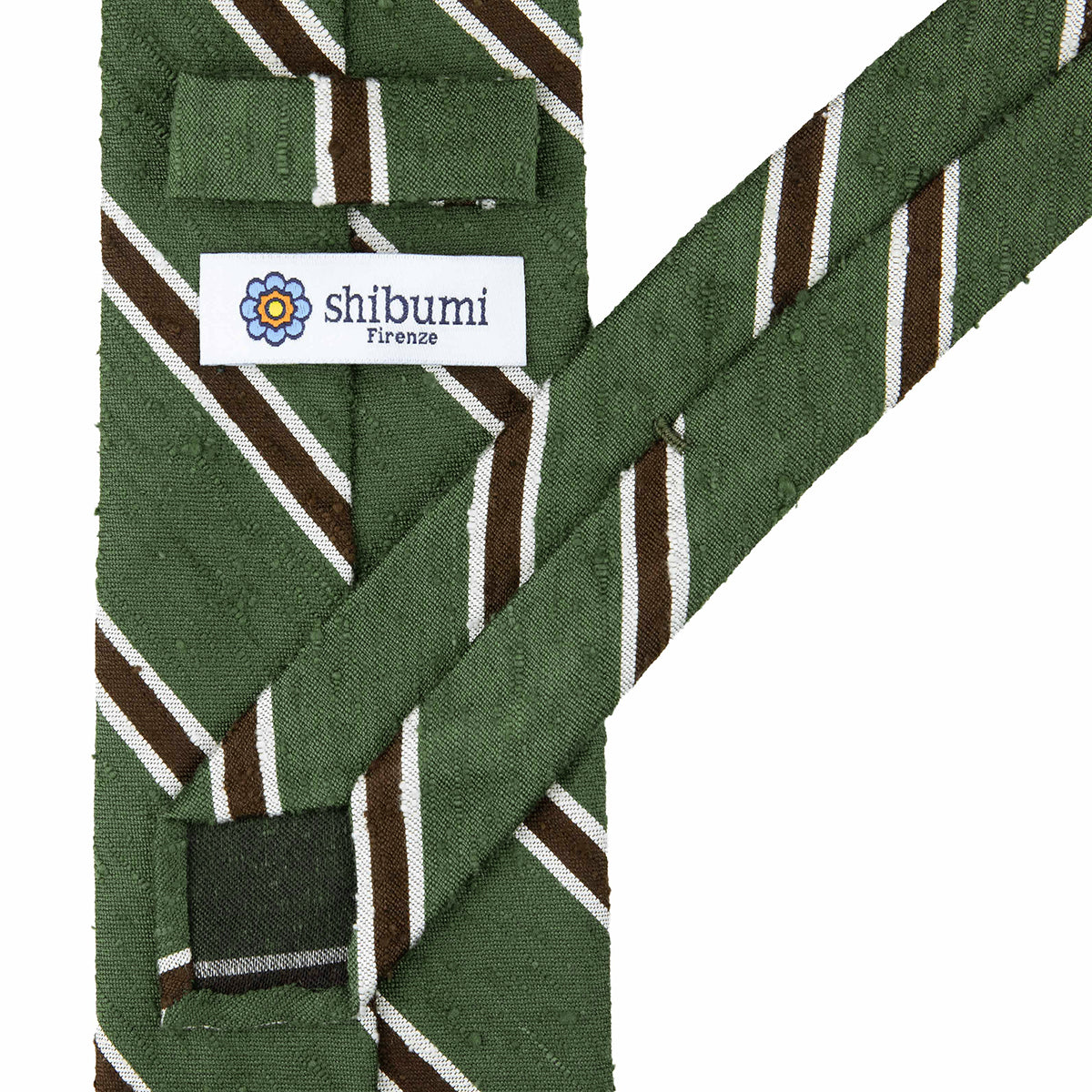 Striped Shantung Silk Tie - Olive - Hand-Rolled