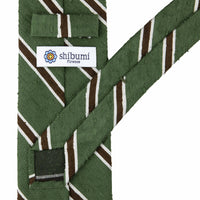 Striped Shantung Silk Tie - Olive - Hand-Rolled